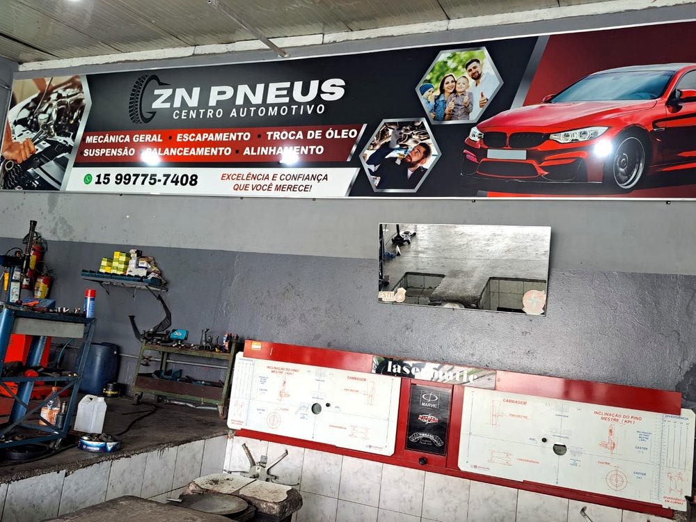 Equipamento profissional de alinhamento Lasermatic na oficina ZN Pneus em Sorocaba